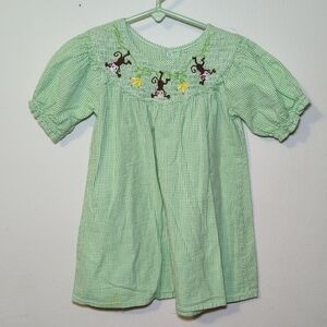 Toffee Apple Green Gingham Dress with Monkey Smocking Toddler Girls Size 2T